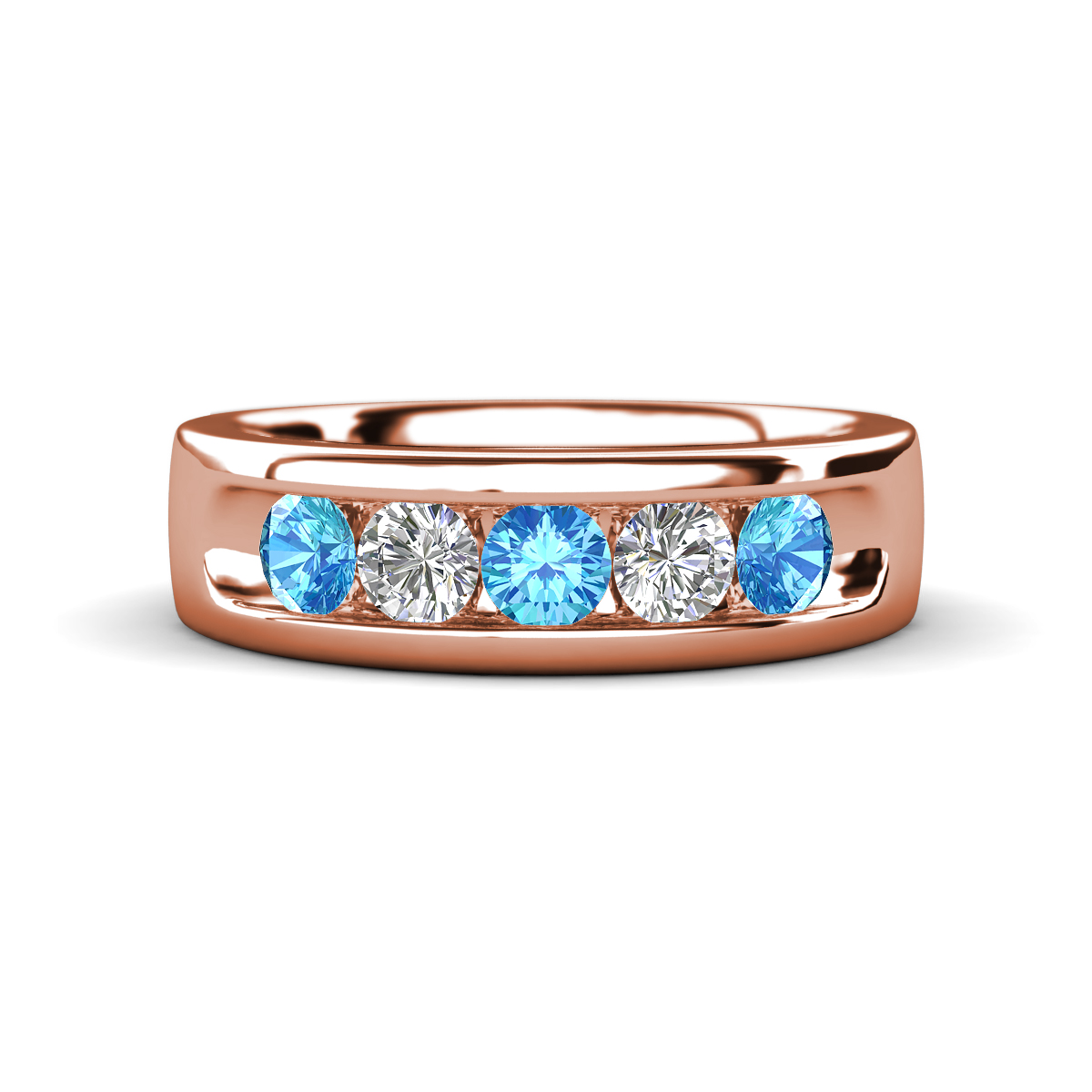 Irvin 0.72 ctw Blue Topaz and Lab Grown Diamond 5 stone Comfort Fit Men Wedding Band (6 mm) 